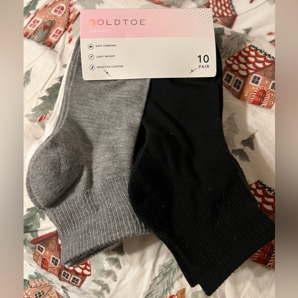 Gold Toe Women’s Casual Ankle Socks - Black and Gray 10 Pack New